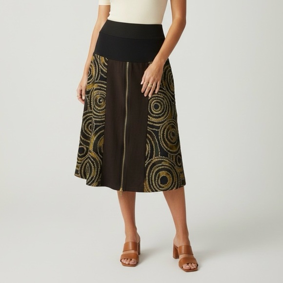 Designs By Naomi Dresses & Skirts - Vintage Sequin Spiral Brown and Black Front Zipper Detail Skirt S